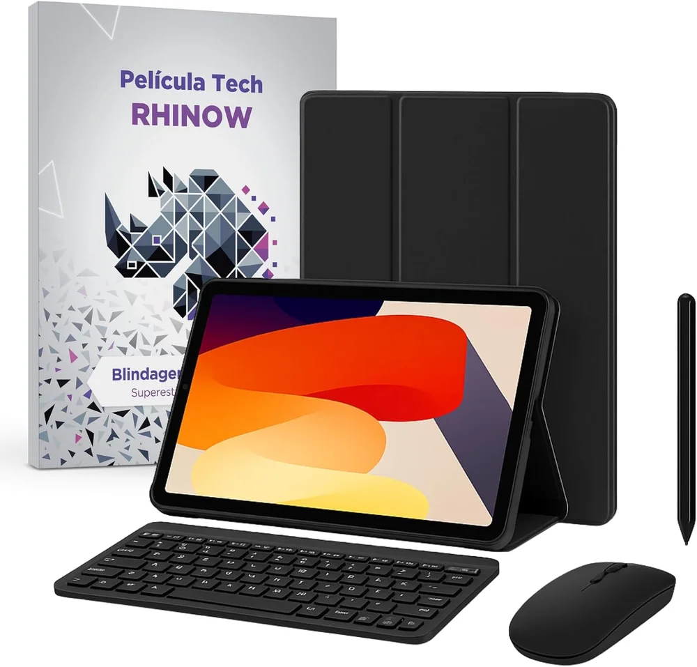 Kit Capa Preta Slim Para Xiaomi Redmi Pad Se 11": Película De Vidro + Caneta + Teclado E Mouse