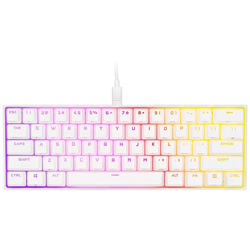 Teclado Gamer Mecânico CORSAIR K65 RGB MINI 8000hz, LED RGB, 60%, Teclas CHERRY MX SPEED, USB 3.0, Branco - CH-9194114-NA