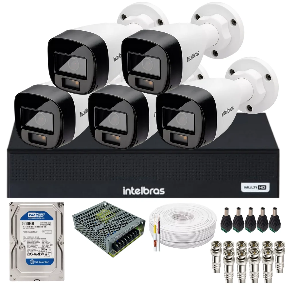 Kit 5 Câmeras Intelbras Vhd 1220 B Full Color Dvr Intelbras 08 Canais 1108-c Acompanha Hd No Dvr.