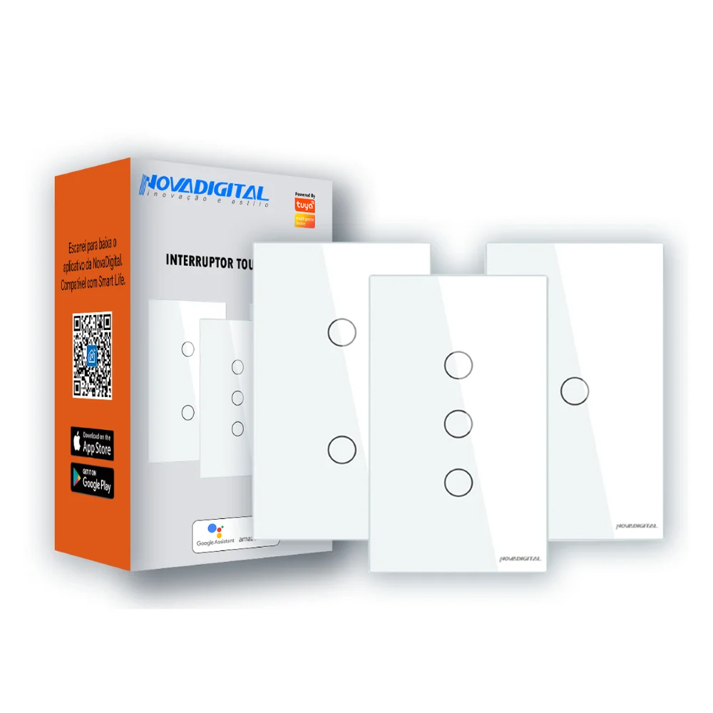 Interruptor Inteligente Touch, 2 Botões, ZiGBee App, Alexa, Googlehome, Novadigital