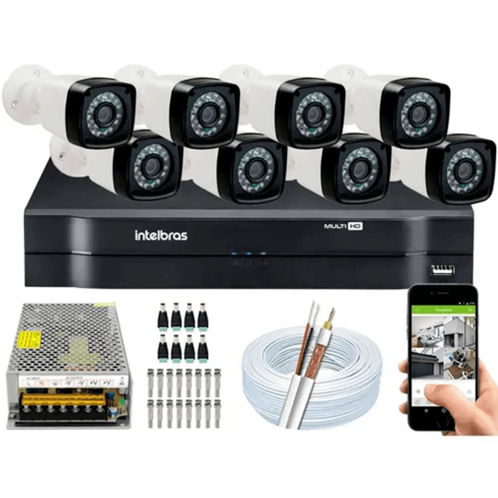 Kit Cftv 8 Cameras Segurana Hd Dvr Intelbras 8ch S/ Hd
