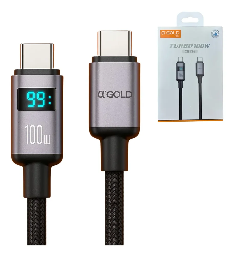 Cabo Premium Usb-c 100w Potência Com Display Medidor 1 Metro Preto