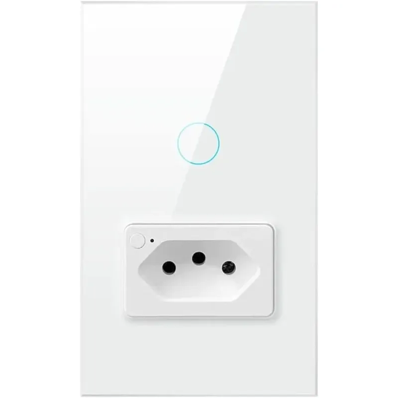 Interruptor Inteligente Zigbee Com Tomada com 1 Botão Touch Compatível Com Alexa Google Tuya e Smart Life - Branco