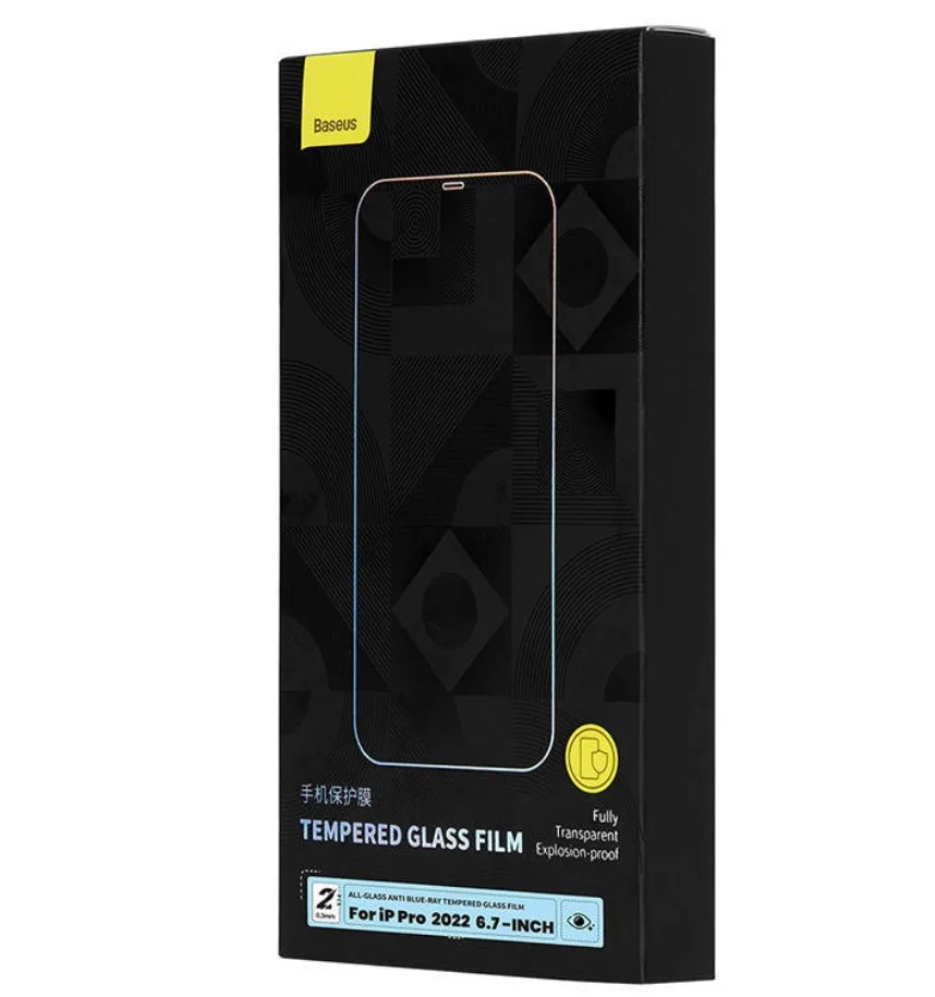 Vidro Temperado Com Filtro De Luz Azul Baseus De 0,3 Mm Para Iphone 14 Plus/13 Pro Max 2 Unidades