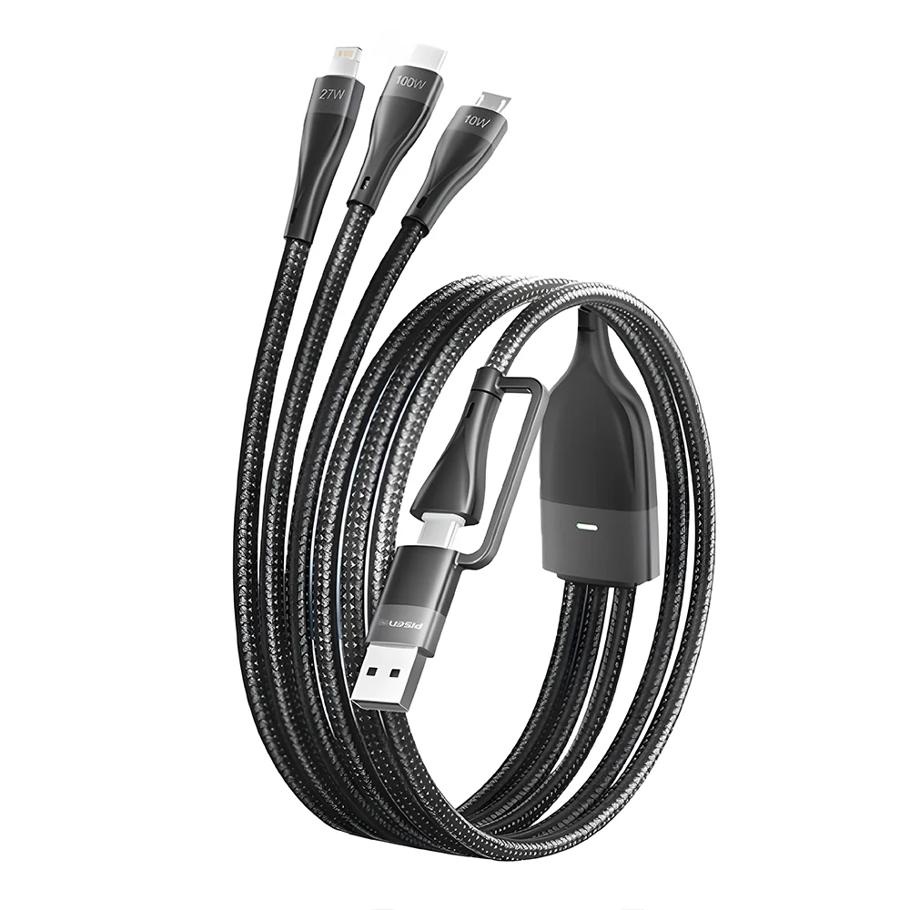 Cabo Usb Pisen 3 In 1 Usb A/c/v8 E Lightning 1.2m Preto
