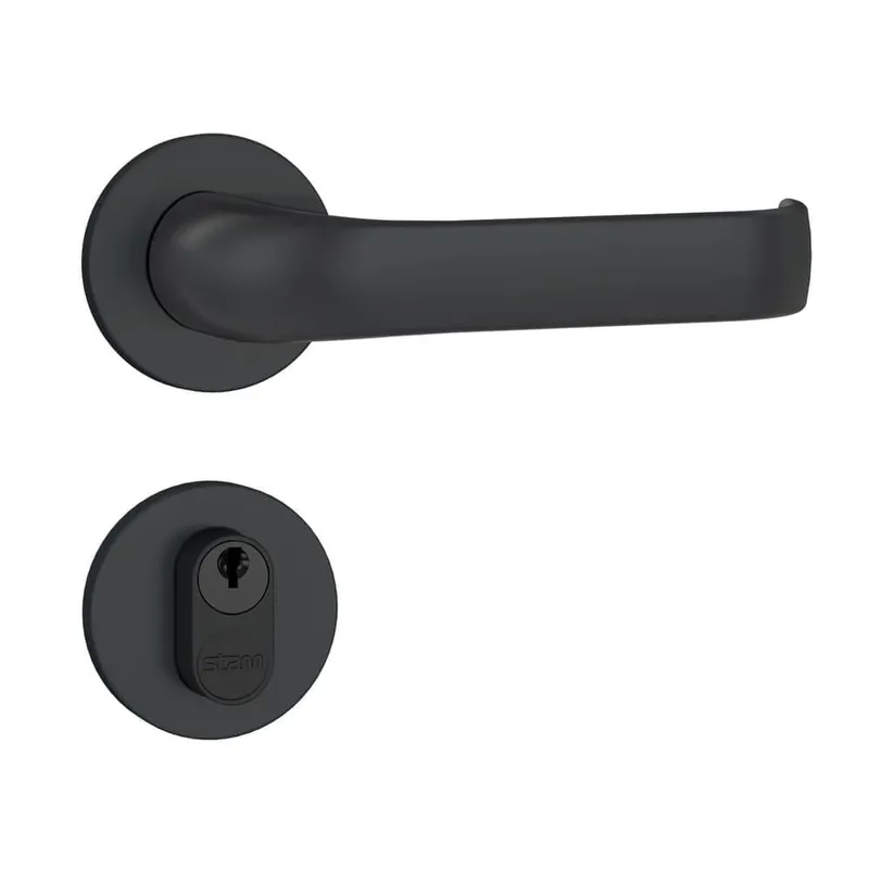 Fechadura 803 Externa Rolete Pivotante 40mm Roseta Quadrada1 Preto Fosco Black Stam