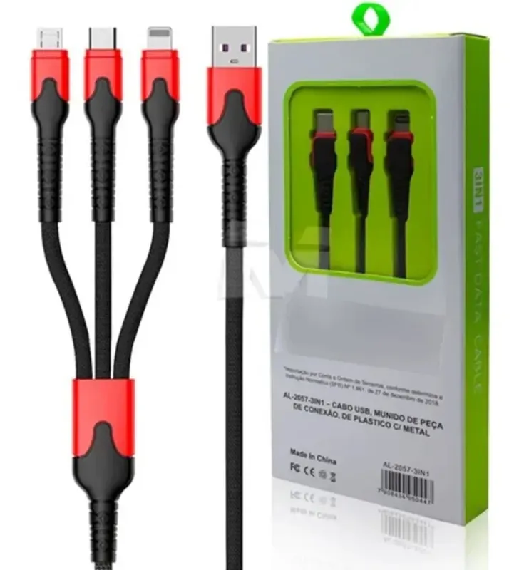 Cabo Carregador Turbo 3 In 1 Xiaomi Redmi Airdots Bluetooth Cor Variadas