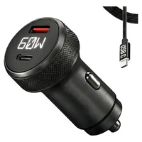 Kit Tomada Veicular Usb Carregador Turbo Carro Plug Acendedor 60w Display LED Tipo C Android Ios Portátil Rápido Embutir Voltímetro Usb-c