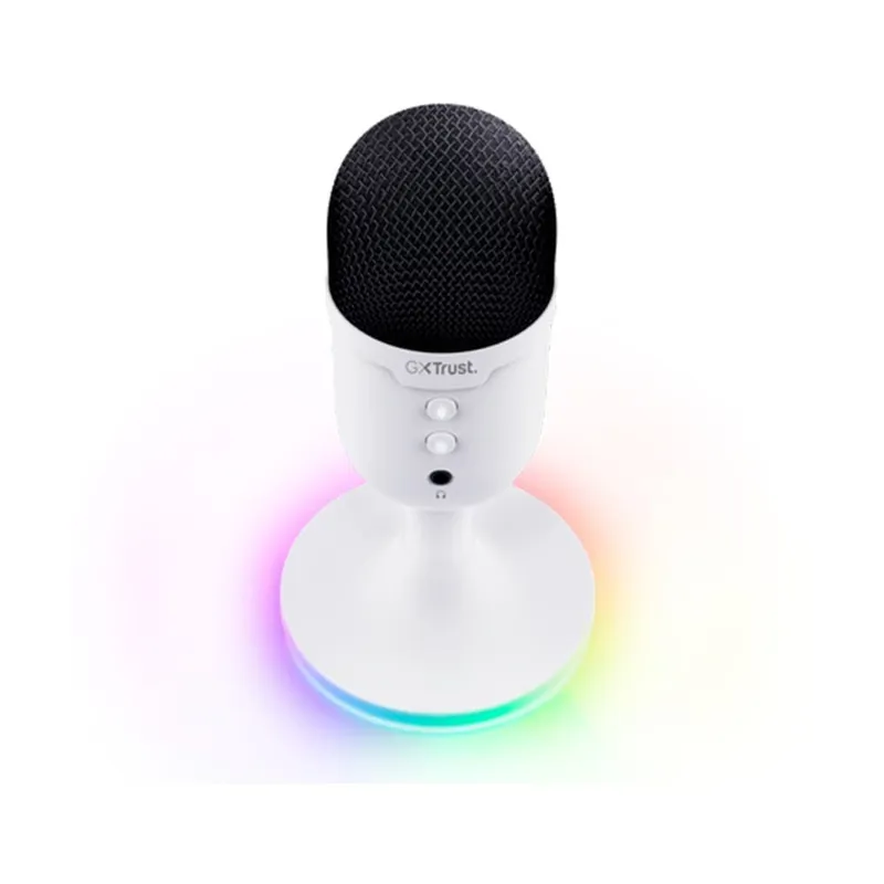 Microfone Gamer GXTrust 234W Yunix RGB, USB Compacto, Filtro Pop e Mudo, Branco - 25374