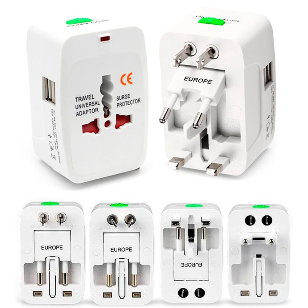 Adaptador Tomada Universal Viagem Internacional Uk Eua Europa Asia C/ 2 Usb Compatível Com Todos Os Países