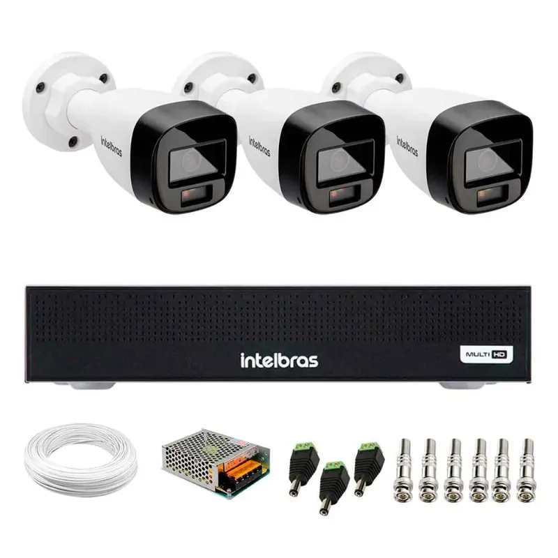 Kit 3 Câmeras Intelbras Vhd 1220 B Full Color Full Hd Ir 20m + Dvr Intelbras Mhdx 1104-c 4 Canais