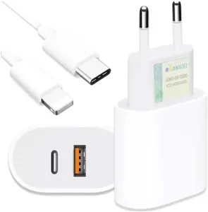 Kit Carregador Para Iphone Turbo 20w Entrada Dupla Usb/usb Tipo C Pd 3.0 Qc4.0 9.1a E Cabo Usb Tipo C Para Iphone Lightning