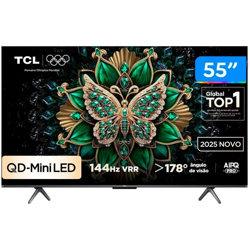 Smart TV 55" TCL 4K UHD MiniLED 55C6K 120Hz Google TV AiPQ Google Assistente 4 HDMI 2 USB