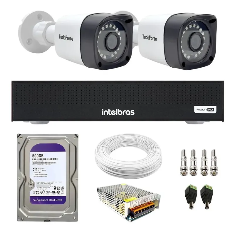 Kit 2 Câmeras Segurança Full HD + Dvr Intelbras 4 Canais + HD 500GB