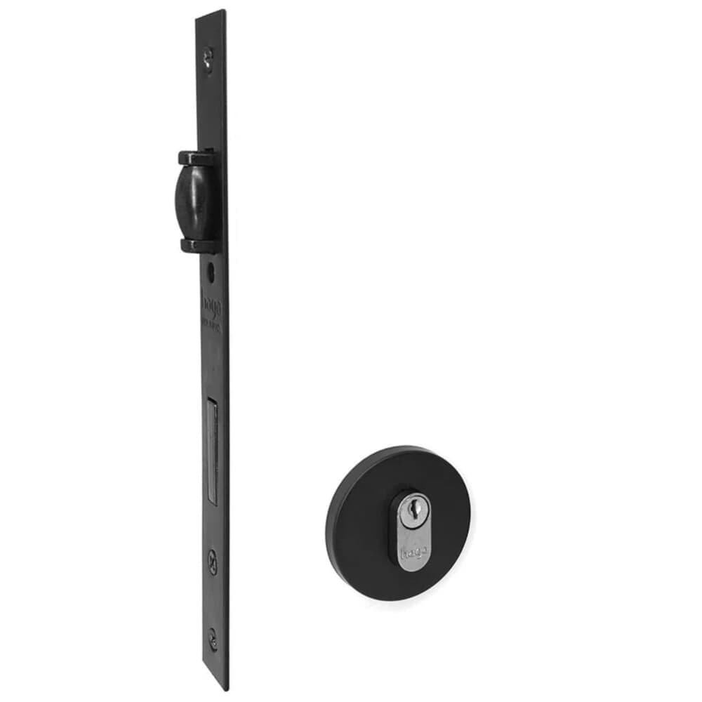Fechadura Rolete Externa Multiponto 55mm Roseta 528 Redonda Preta Haga
