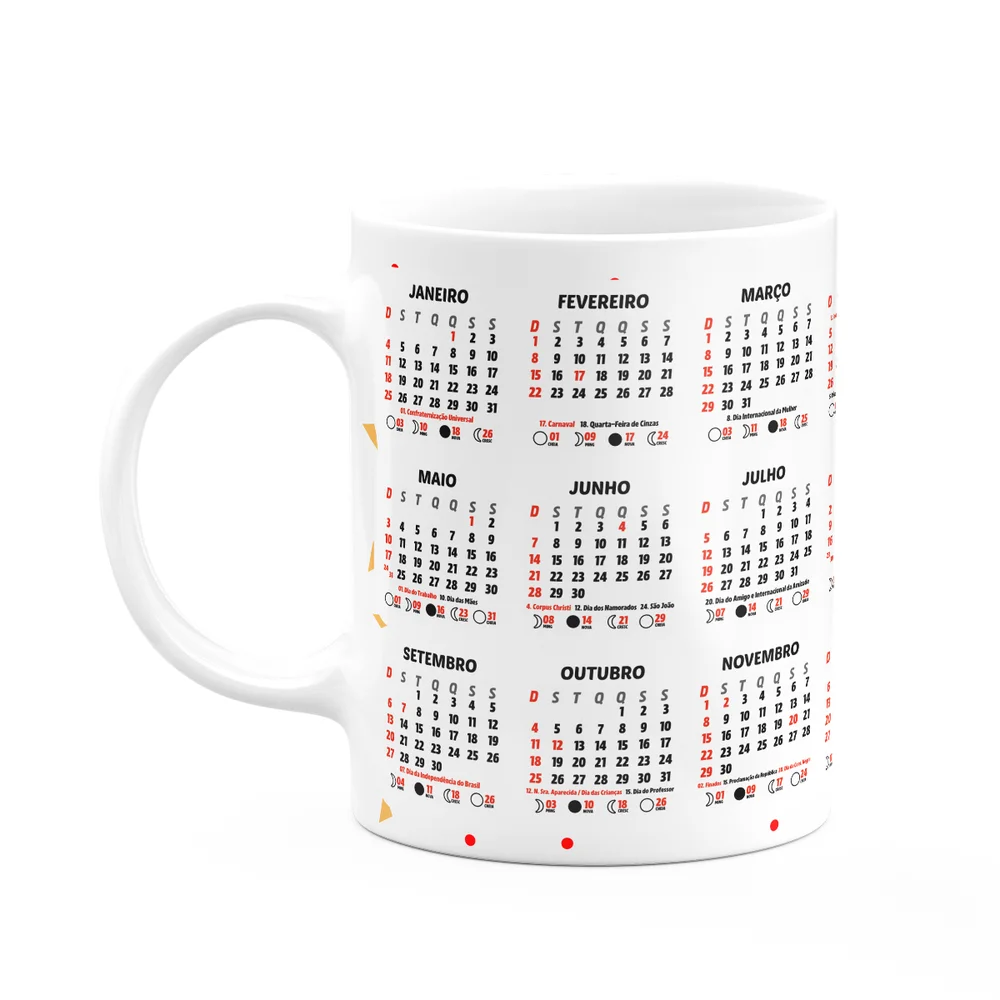 Caneca Natalina Com Calendário De 2026 - Um Feliz Natal