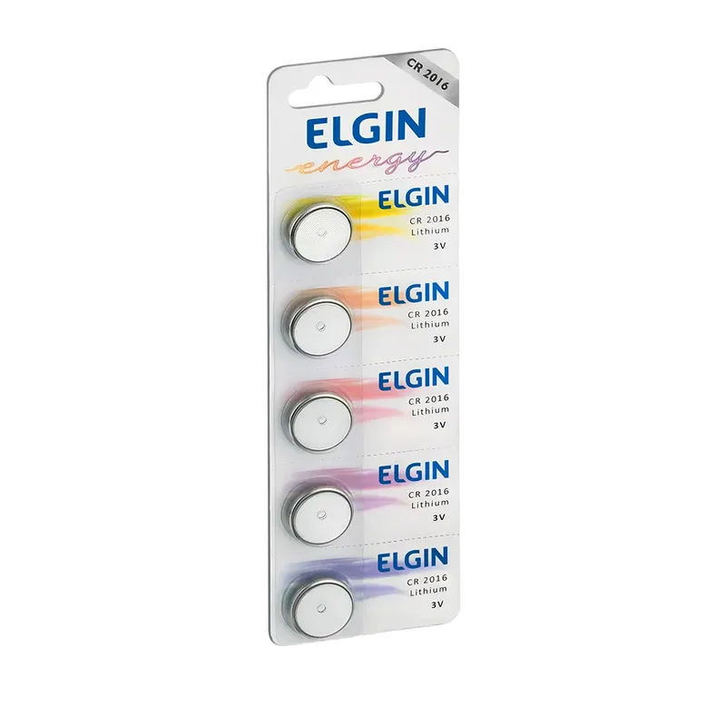 Bateria Lithium Elgin CR2016 Botão, 3V, Blister, Com 5 Unidades