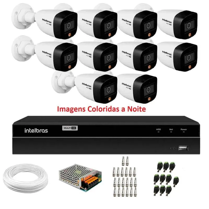 Kit 16 Câmeras Intelbras Vhd 1220 B Full Color Bullet Full Hd 1080p Multi Hd Ir 20m + Dvr Mhdx 1216