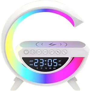 Luminaria Caixa Som Bluetooth Carregamento Sem Fio Radio Fm Relogio Alarme 7 Cores Usb Aux Tf Card