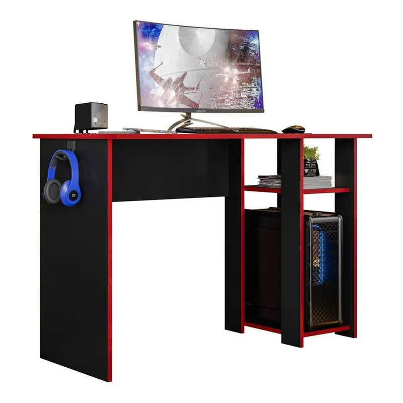 Mesa Computador Gamer 108 Cm Slim Com Suporte - Ssx Multicoisas - Preto/vermelho