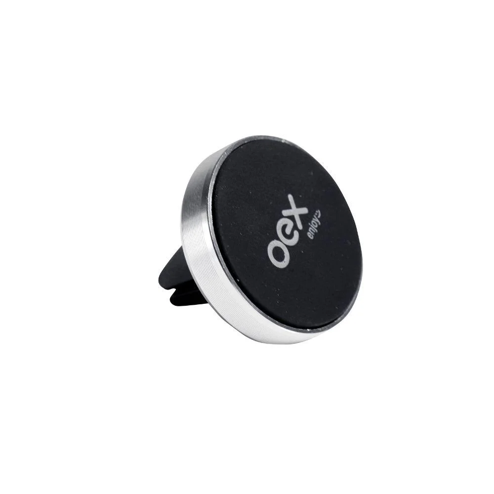 Suporte Veicular Magnético Para Celular Oex Sv103 Preto E Prata 2 Encaixes Saída De Ar Ou Base Adesiva