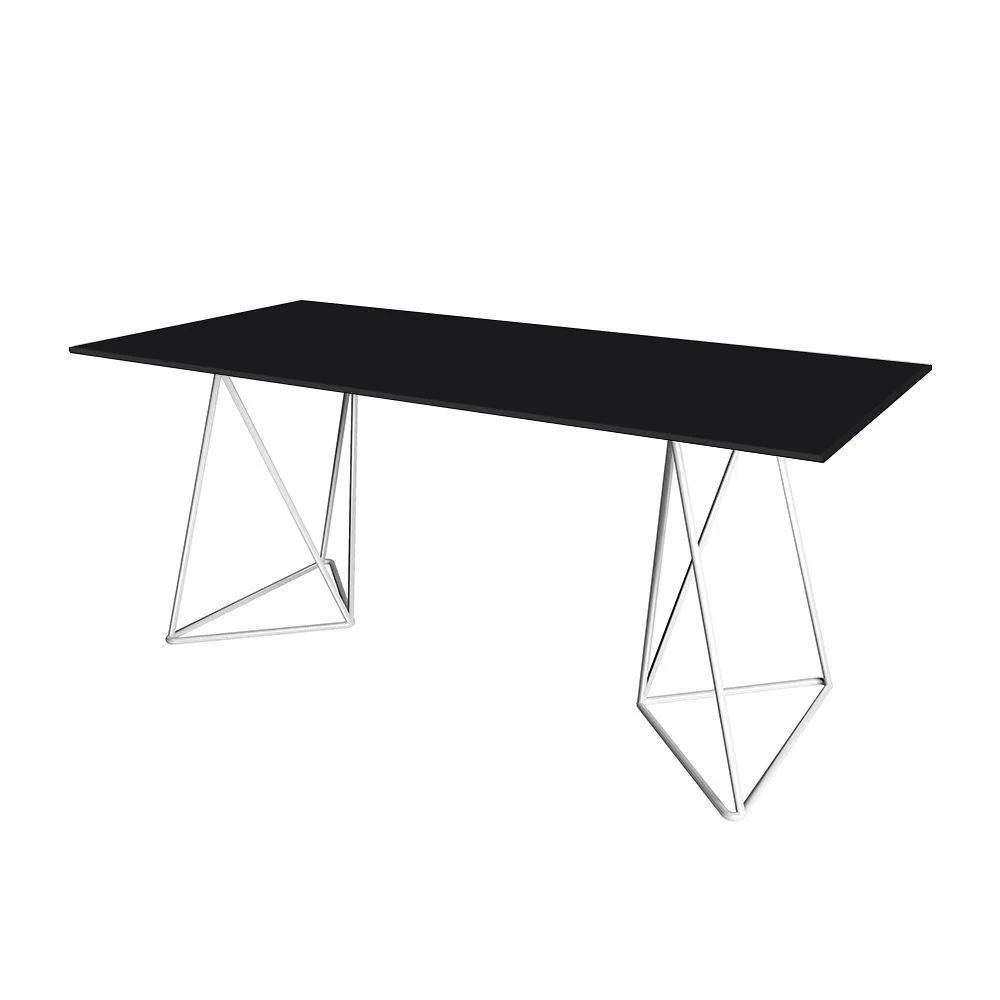 Escrivaninha Bela Vista Cavalete Tampo Preto Base Ferro Branco - Cor: Preto
