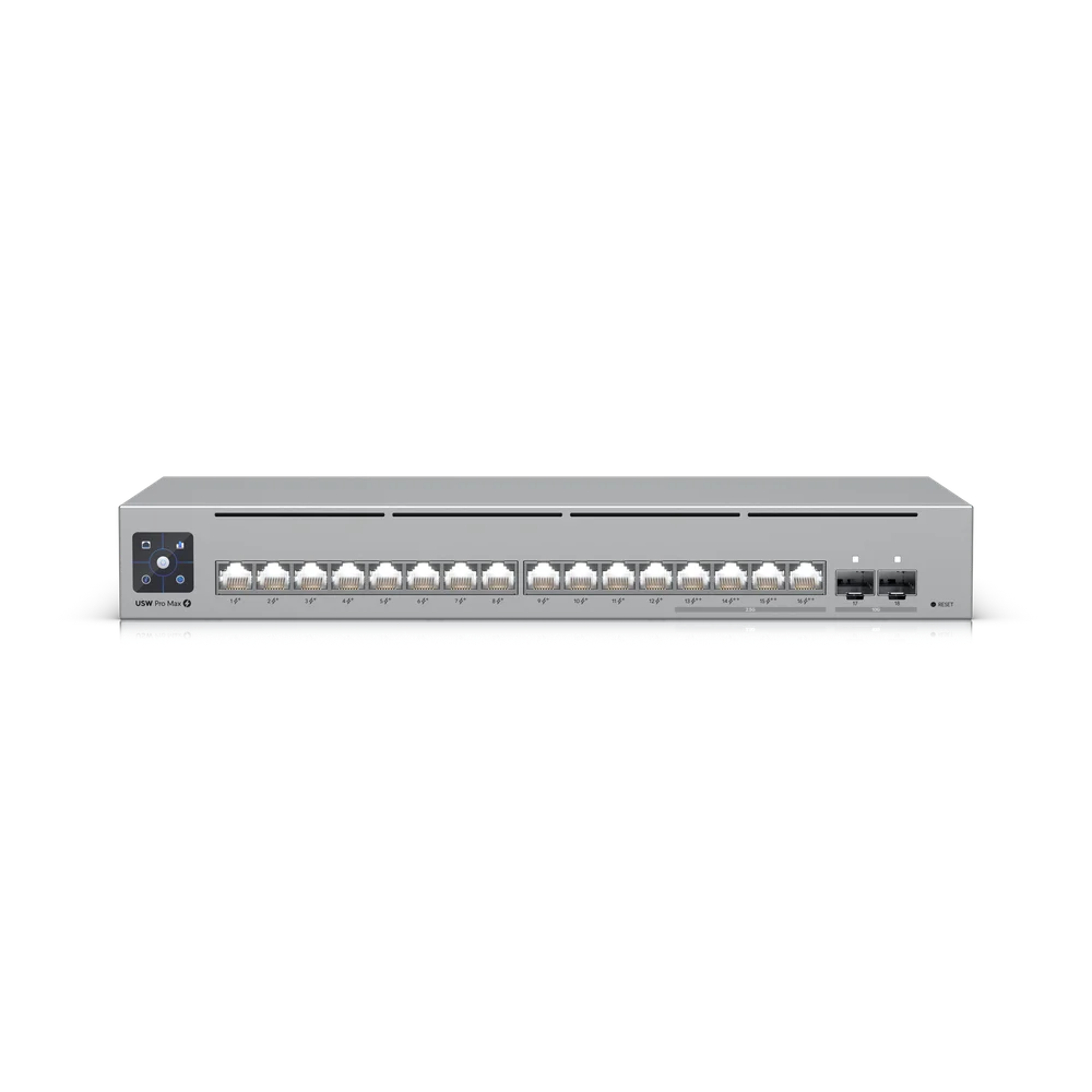 Switch Poe Gigabit 16 Portas 12 Poe+ 4 Poe++ 2 Sfp 180w Layer 3 Ubiquiti Usw-pro-max-16-poe-br