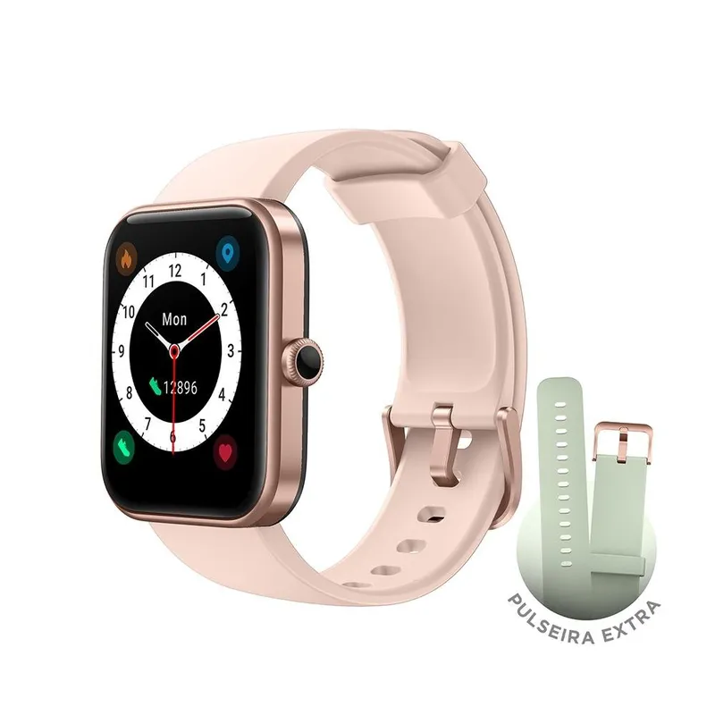 SmartWatch KaBuM! smart 700, Rosé, Pulseira Extra Verde Claro, Compatível IoT Alexa - KBSAC020