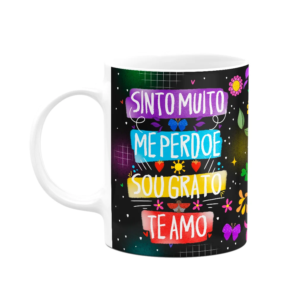 Caneca Proteção - Sinto Muito - Sou Grato - Te Amo - Preta