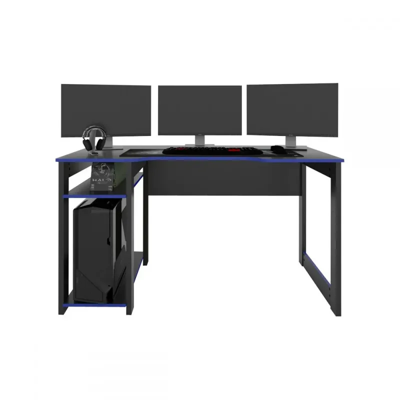 Mesa Gamer Dark Para 3 Monitores Preto/azul - Pnr Móveis