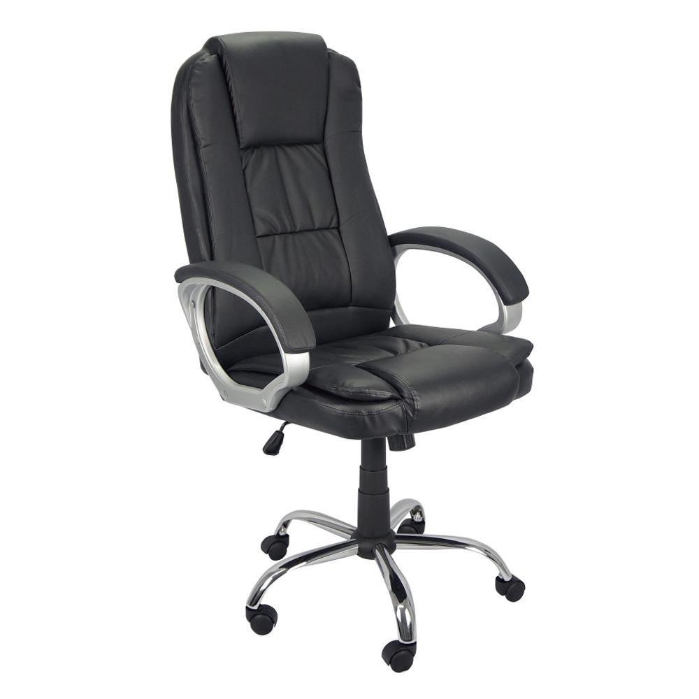 Cadeira Office Presidente, até 200 Kg, Giratória, de Couro, Com Braço, Cromada