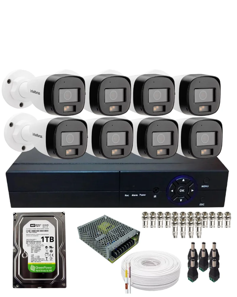 Kit Cftv Intelbras 8 Câmeras Vhd 3220b Full Color E Áuidio Dvr Alta Performance 8ch Hd 1tera