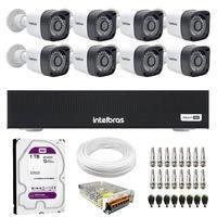 Kit 8 Câmeras Tudo Forte Tf 2020 B Full Hd 1080p Bullet Visão Noturna 20m Proteção Ip66 + Dvr Gravador Intelbras Mhdx 1108-c 8 Canais + Hd 1TB Purple