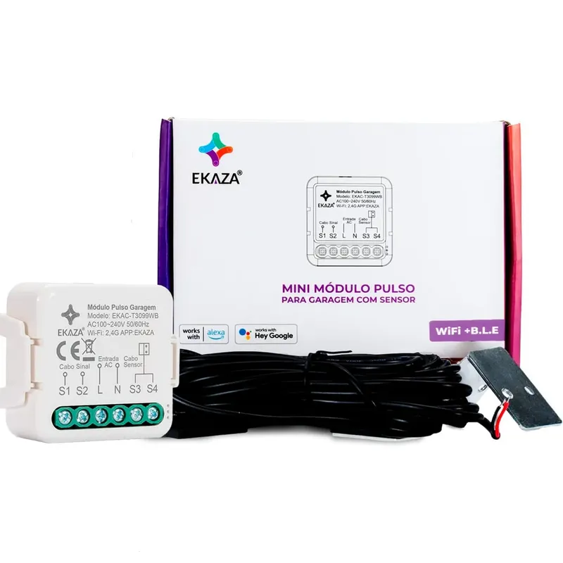 Módulo Inteligente Wifi Pulso Para Garagem Com Sensor Ekaza Alexa E Google - Branco - 110v/220v
