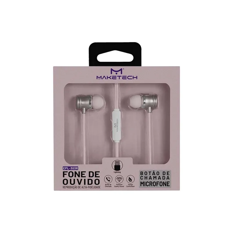 Fone De Ouvido Com Fio Conector Lightning Maketech Epl-303r