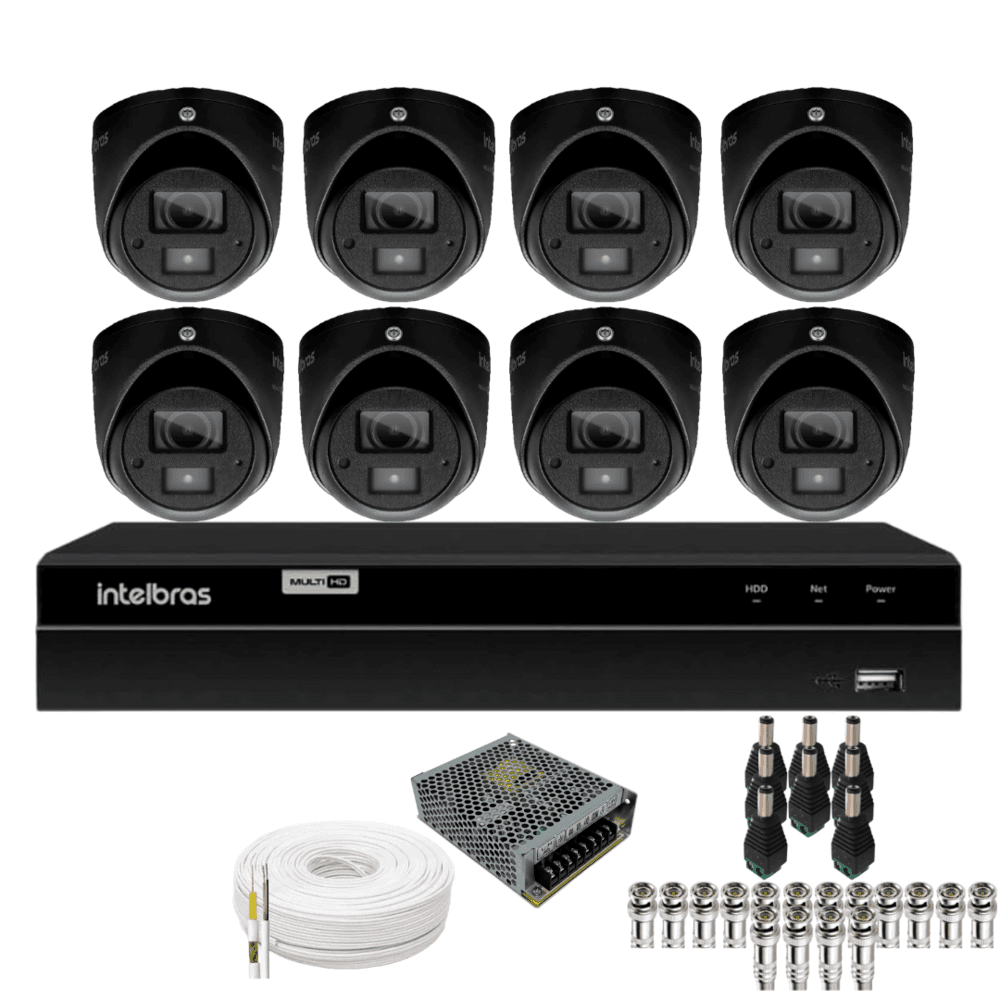 Kit 8 Câmeras Intelbras Bullet 1220b Full Color Dvr Intelbras 1216-c Mhdx Com Acesso Remoto Sem Hd