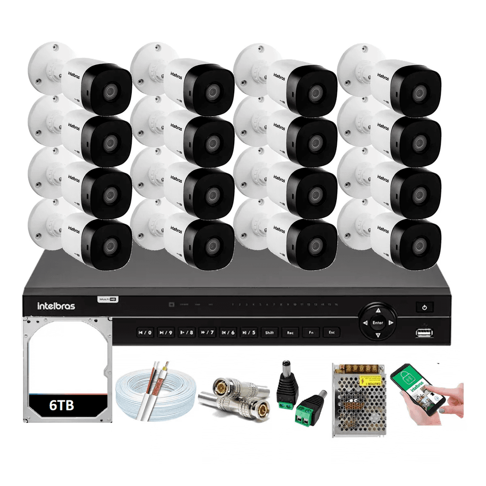 Kit Intelbras 16 Cameras Segurança 1120b Dvr 32 Canais Mhdx 1232 + Hd 6tb
