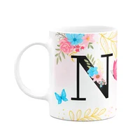 Caneca Floral Garden - Inicial Do Nome Letra N - 325ml
