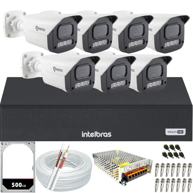 Kit 7 Câmeras Full Color C/áudio Dvr Intelbras 8 Canais 500gb