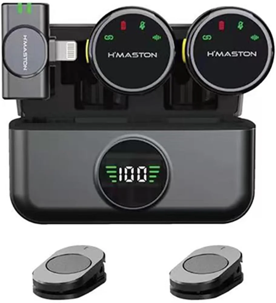 H’maston Microfone Lapela Microfone Sem Fio Professional 2 Em 1 Lightning Redução De Ruído Com Estojo De Carregamento Compatível Iphone Ios