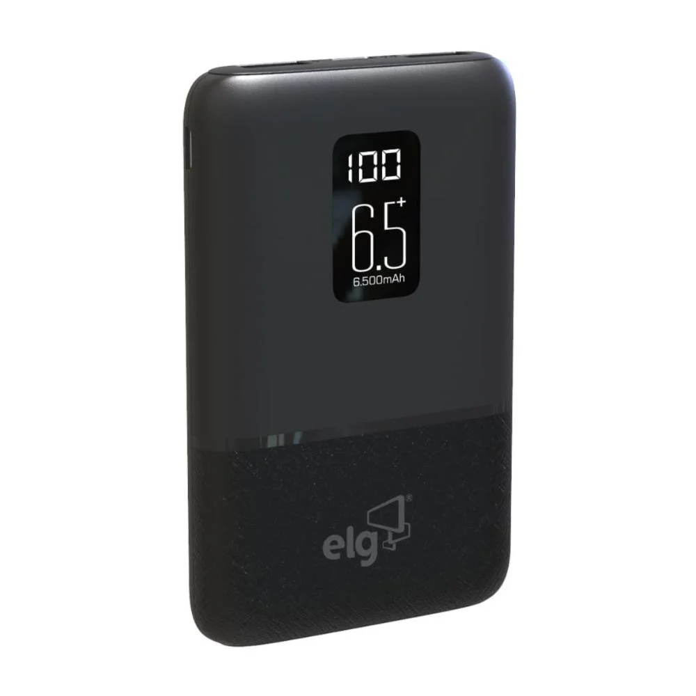 Carregador Portátil Elg Pb65lcd 6.500mah Com Display Digital Preto