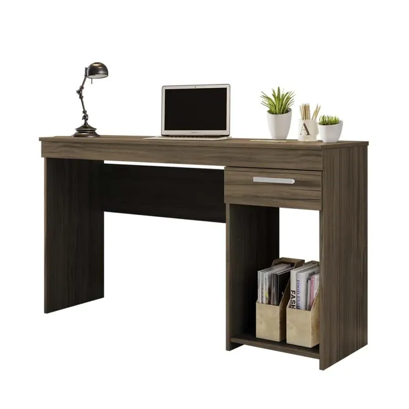 Mesa Para Computador Notável Escrivaninha Home Office Estudos 1 Gaveta 1 Nicho Escritório Marrom Escuro