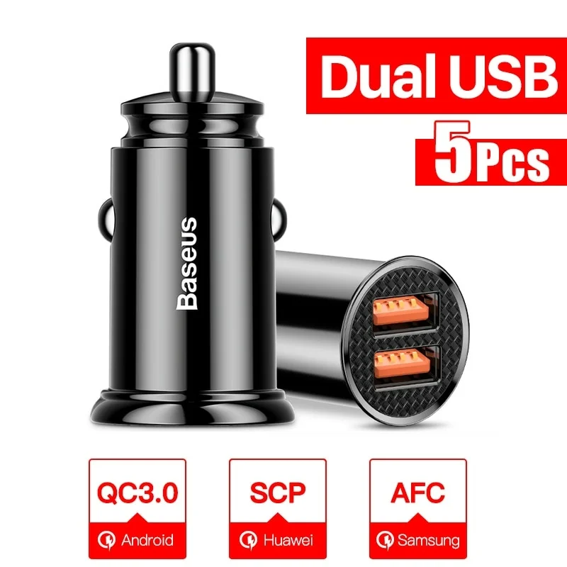Carregador veicular, Usb Baseus Qc 4.0 30 W Carregador Duplo