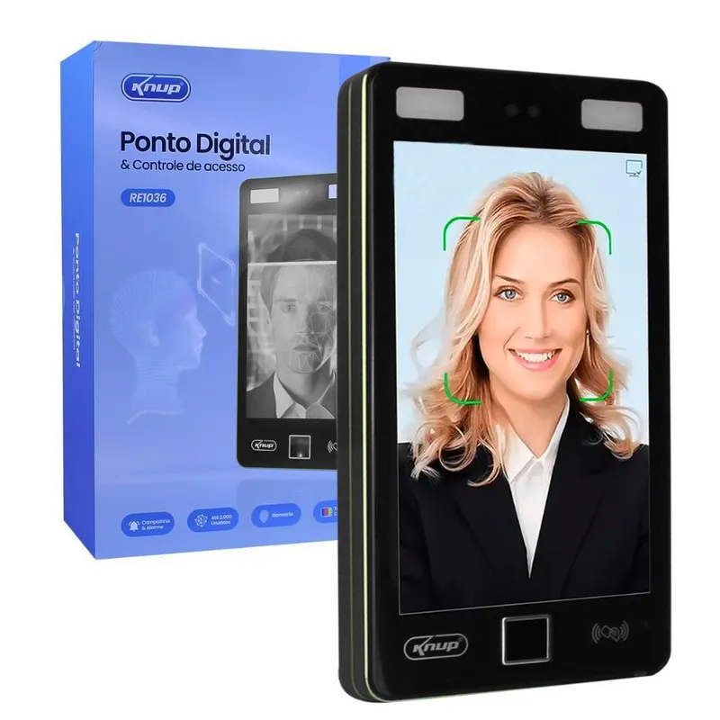 Ponto Digital e Controle de Acesso, Com Biometria, Tela Touch 8 Polegadas, Aproximação, Função Alarme, Campainha
