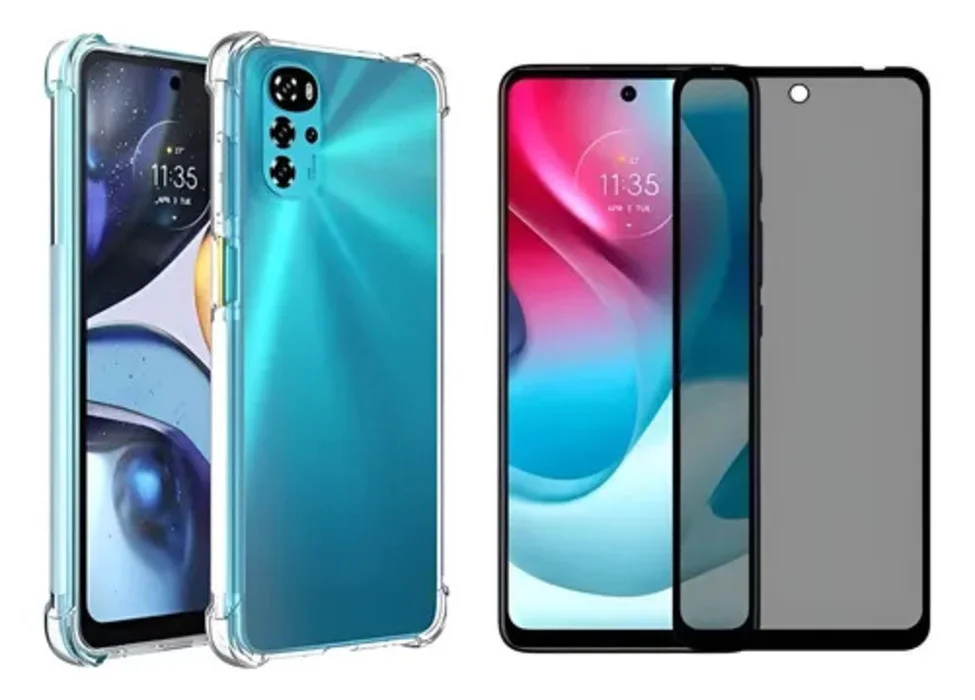 Kit Moto G22 - Película Privacidade 3d Vidro + Capinha Anti Impactos