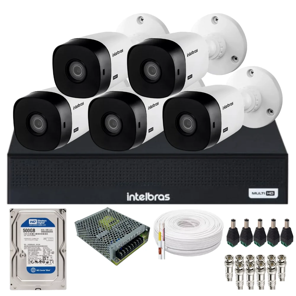 Kit 5 Câmeras Intelbras Hd 1120b Dvr Intelbras 08 Canais 1108-c C/hd.