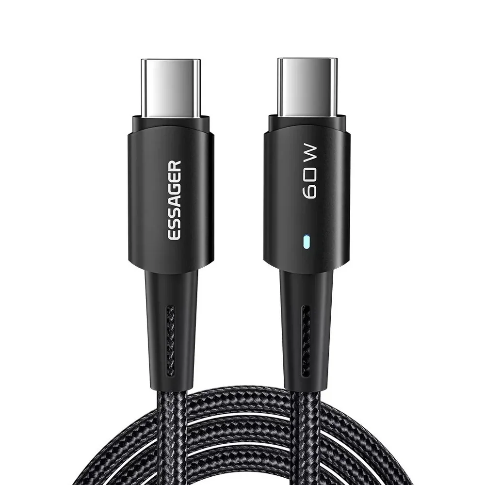 Cabo Usb-c 3 Metros Essager Turbo Pd 60w Revestimento Em Nylon Trançado E Carregamento Rápido