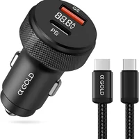 Carregador Veicular Turbo 60w Usb-c Pro Preto + Cabo Duas Portas Usb 3.0 + Usb-c LED Premium Compatível Com Iphone E Android Ios Super Rápido Carros