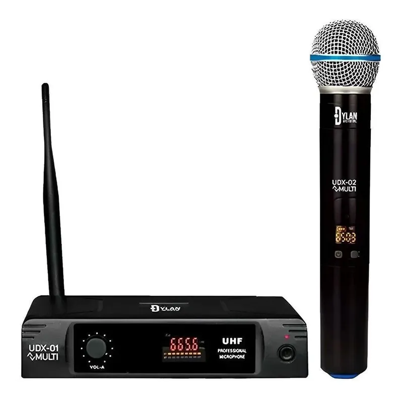 Microfone Sem Fio De Mão Dylan Udx-01, Uhf Digital, 30 Canais, Preto