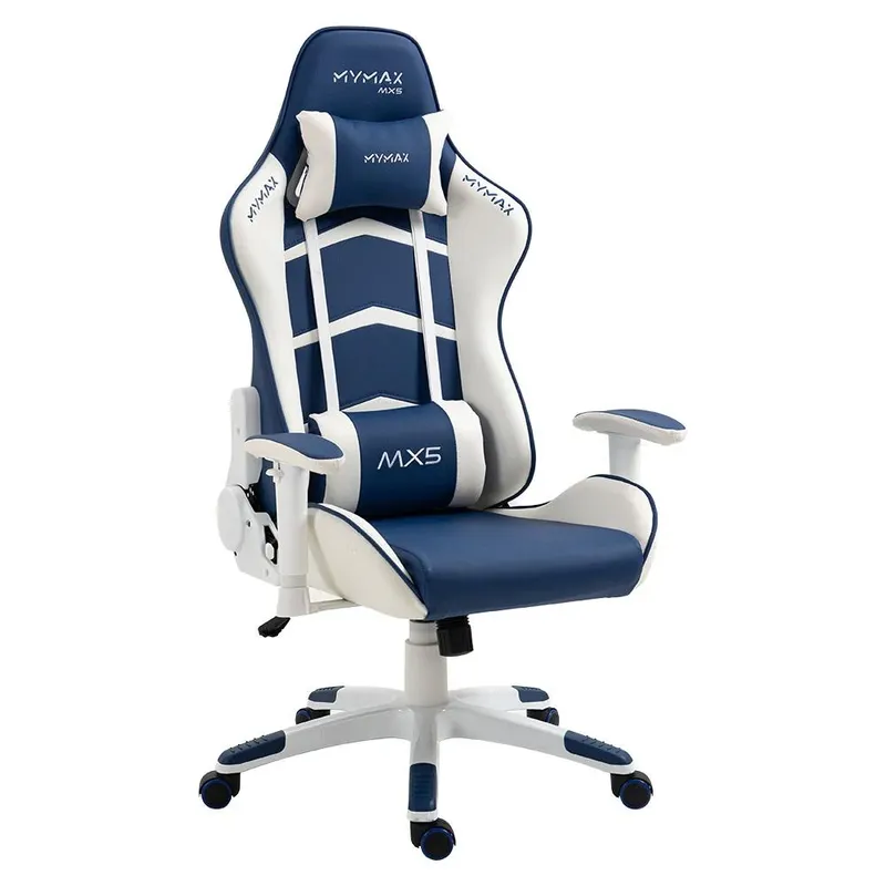 Cadeira Gamer Mymax MX5, Até 150Kg, com Almofadas, Giratória Branco/Azul Marinho Ergonômica e Confortável